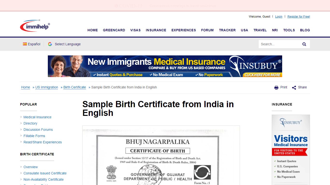 Sample Birth Certificate from India in English - Immihelp